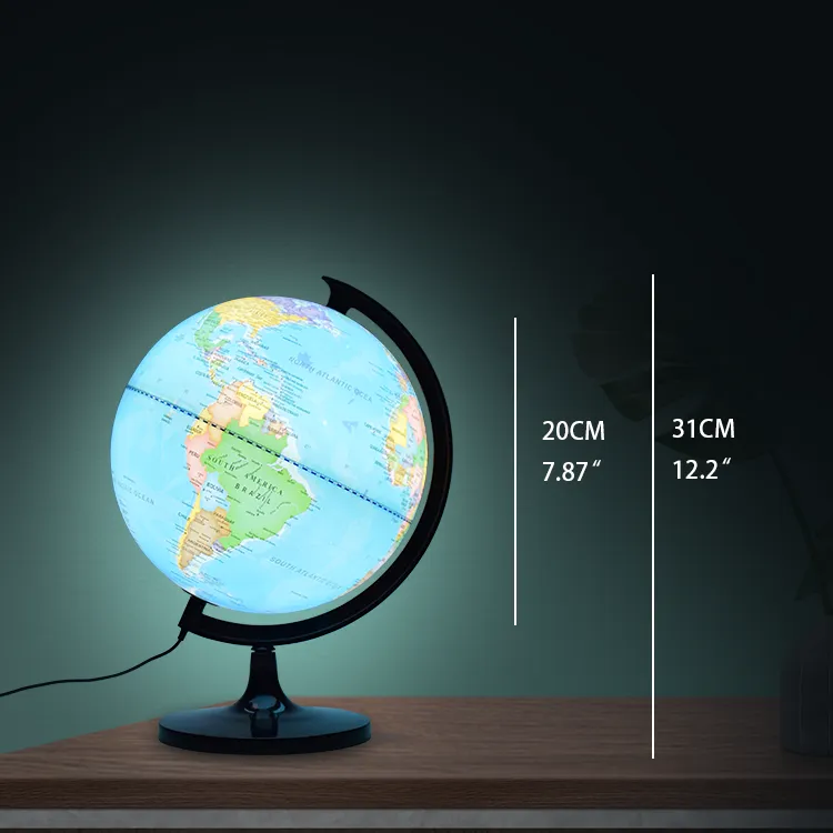 20cm (8") Illuminated Political World Globe with Durable Plastic Base & Meridian detail view 1